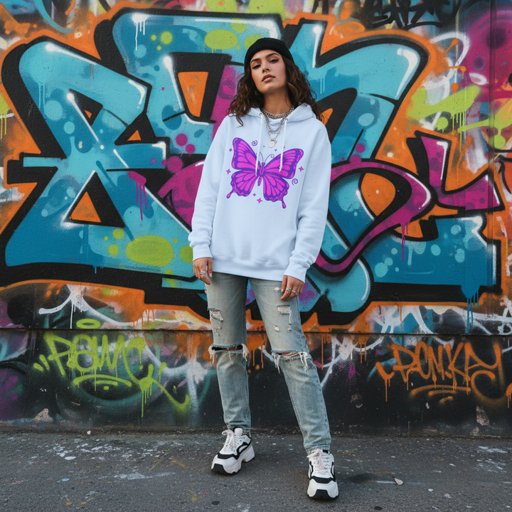 Butterfly Y2K Hoodie Streetwear – Worn by Female Model