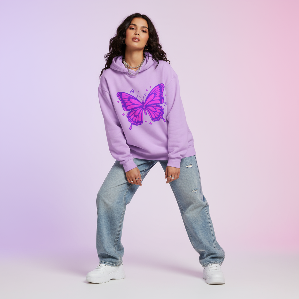 Butterfly Y2K Hoodie Streetwear – Worn by Female Model