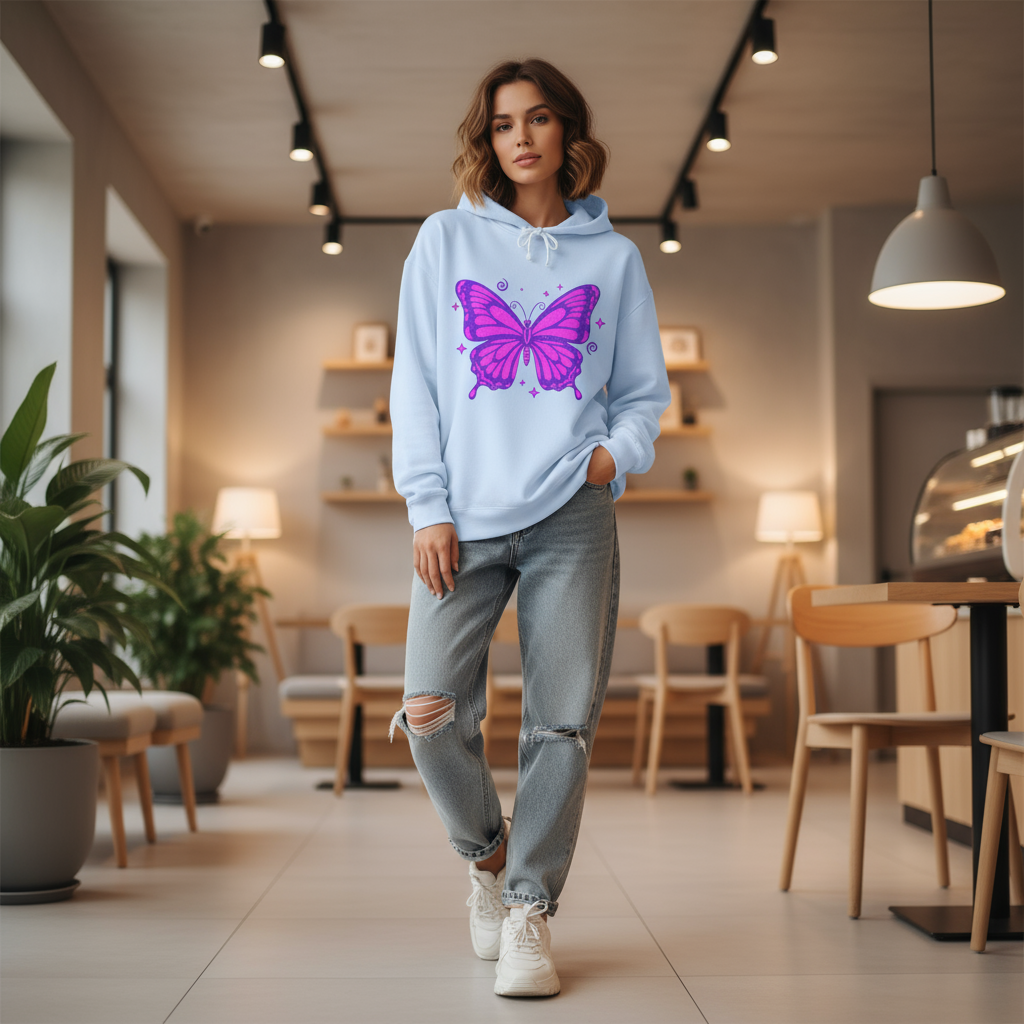 Butterfly Y2K Hoodie Streetwear – Worn by Female Model