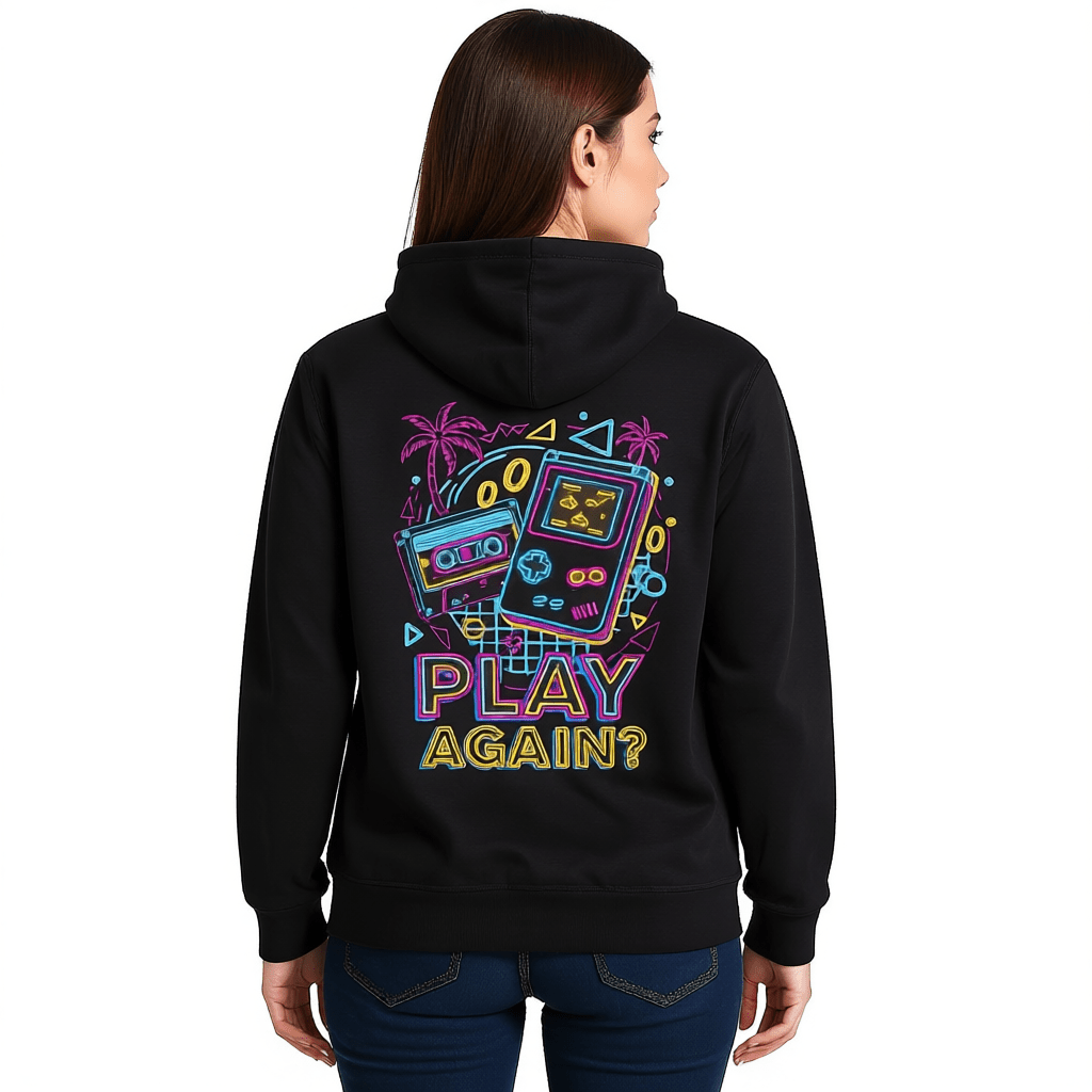 Retro 90s Arcade Oversized Hoodie | Neon Streetwear & Vintage 90s Style - NS - Trendy
