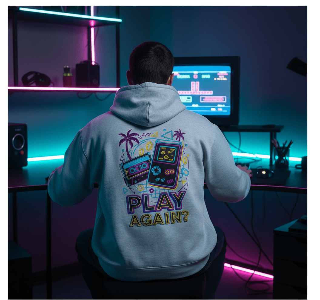 Retro 90s Arcade Oversized Hoodie | Neon Streetwear & Vintage 90s Style - NS - Trendy