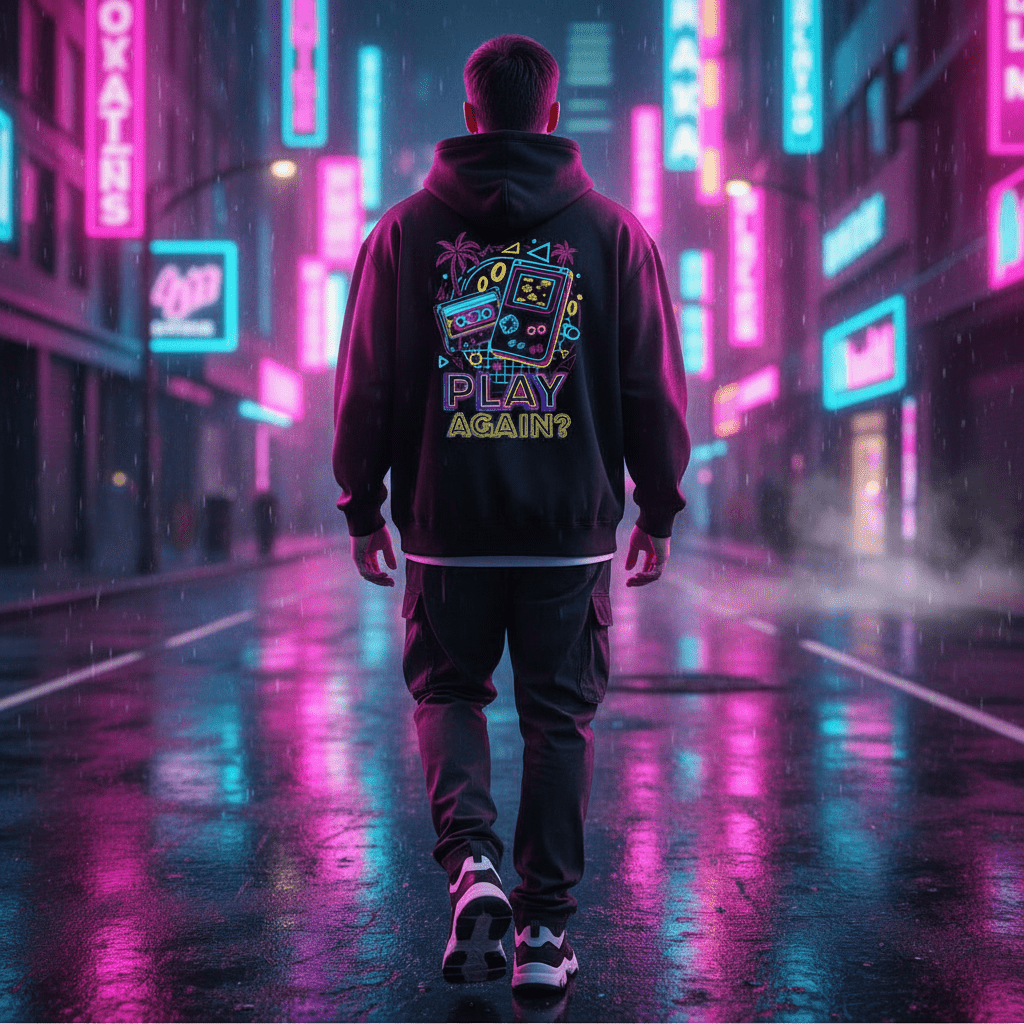 Retro 90s Arcade Oversized Hoodie | Neon Streetwear & Vintage 90s Style - NS - Trendy