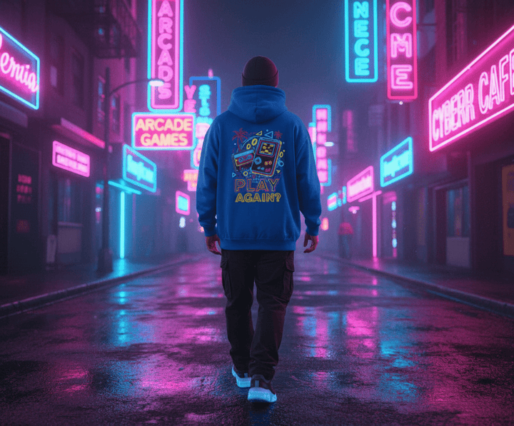 Retro 90s Arcade Oversized Hoodie | Neon Streetwear & Vintage 90s Style - NS - Trendy